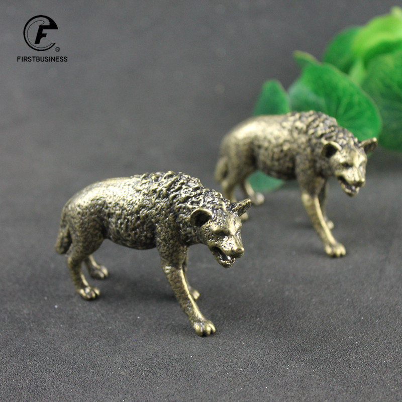 Vintage Collectible Ornaments - ทองเหลือง Hyena Figurine Miniature Office เดสก์ท็อปสัตว์เลี้ยงเครื่องประดับ