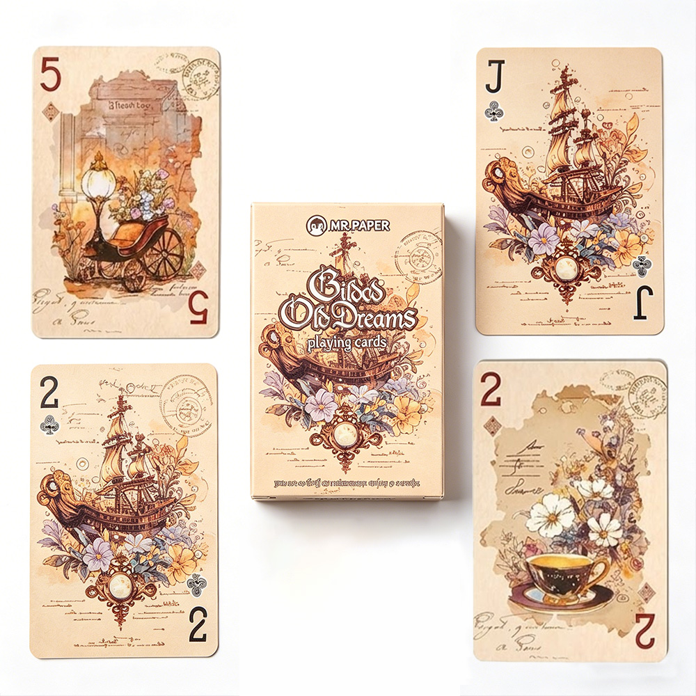 Vintage Collectible Board Games - 55 ชิ้น ไพ่ลายวินเทจสวยงาม (57*88 มม.) ไพ่โป๊กเกอร์ลายดอกไม้มหัศจรรย์