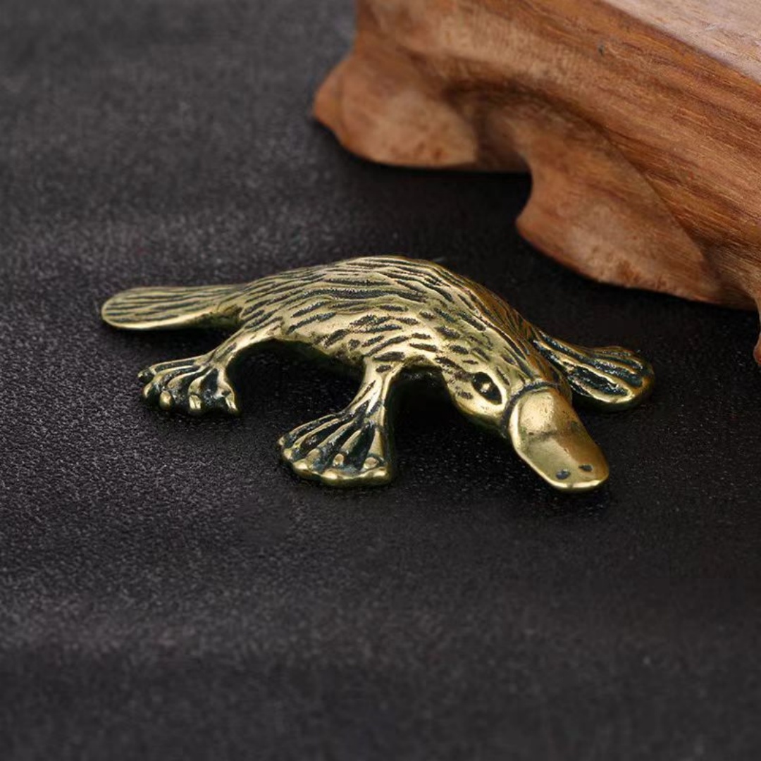 Vintage Collectible Ornaments - Vintage ทองเหลือง Platypus ตุ๊กตา Duckbill เครื่องประดับโลหะชาสัตว์เลี้ยง