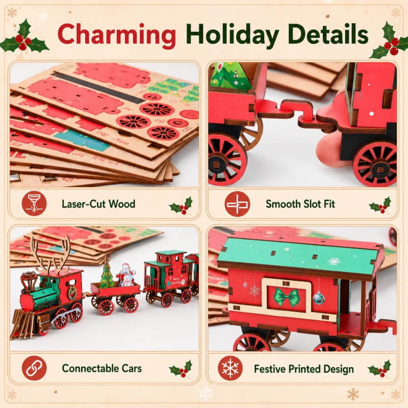 ชุดรถไฟไม้คริสต์มาสใหม่ งานฝีม - Vintage Collectible Christmas Ornaments บทวิจารณ์และราคา